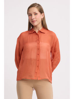 Virgio - Solid Viscose Relaxed Sheer Shirt for Women