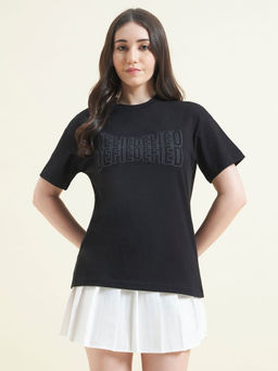 Beatnik - Women Typography Printed Embossed T-Shirt