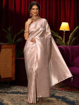 Libas - Rose Gold Floral Woven Design Embellished Saree