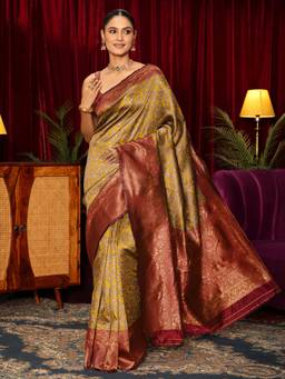 Libas - Mustard Floral Woven Design Saree