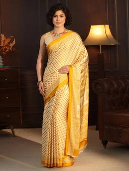 Libas - Yellow Polka Dot Printed Saree