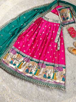 Libas - Pink Woven Semi Stitched Lehenga with Unstitched Choli and Dupatta