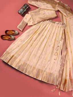 Libas - Cream Woven Semi Stitched Lehenga with Unstitched Choli and Dupatta