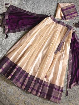 Libas - Cream-Purple Woven Semi Stitched Lehenga with Unstitched Choli and Dupatta