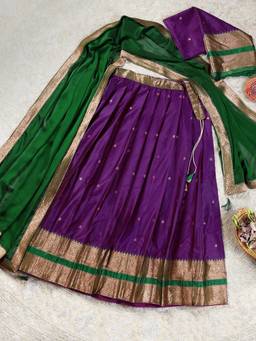 Libas - Purple Woven Zari Semi Stitched Lehenga with Unstitched Choli and Dupatta