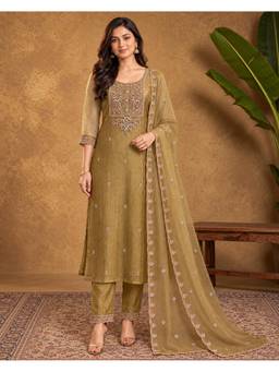 Seerat - Gold Embroidered Sequined Kurta with Pant and Dupatta
