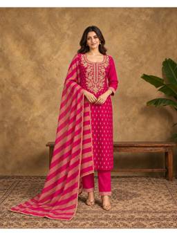 Seerat - Pink Floral Hand Embroidery Kurta with Pant and Dupatta