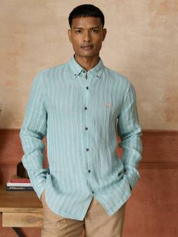 Andamen - Men European Linen Striped Regular Fit Shirt