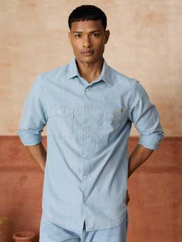 Andamen - Blue Mens Regular Fit Casual Shirt