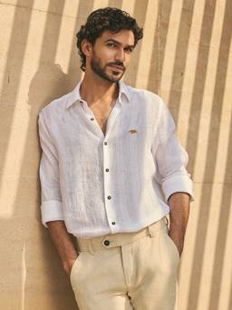 Andamen - Men European Linen Striped Regular Fit Shirt