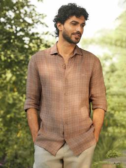 Andamen - Men European Linen Checked Slim Fit Shirt
