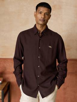 Andamen - Brown Solid Lyocell Blend Slim Fit Shirt
