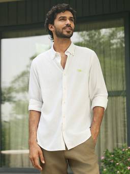 Andamen - White Solid Lyocell Blend Regular Fit Shirt