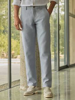 Andamen - Men Grey Linen Cotton Dobby Textured Trouser