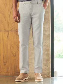 Andamen - Men Grey Cotton Linen Herringbone Textured Trouser