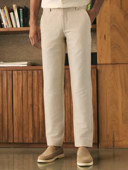 Andamen - Men Beige Linen Cotton Stripes Trouser