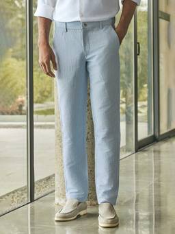 Andamen - Men Blue Linen Cotton Stripes Trouser