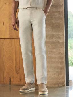 Andamen - Men Beige Linen Cotton Textured Trouser