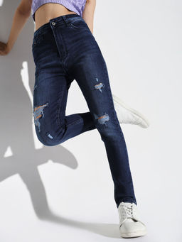 SHOWOFFFF - Women Navy Blue Skinny Fit Denim Jeans