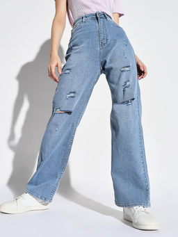 SHOWOFF - Women Blue Wide Leg Denim Jeans