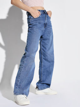 SHOWOFF - Women Blue Wide Leg Denim Jeans