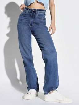 SHOWOFFFF - Women Blue Wide Leg Denim Jeans