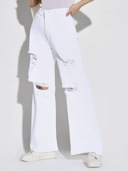 SHOWOFF - Women White Wide Leg Denim Jeans