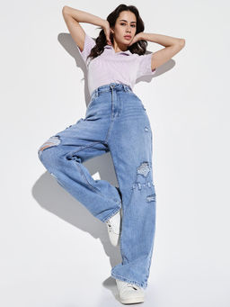 SHOWOFFFF - Women Blue Wide Leg Denim Jeans