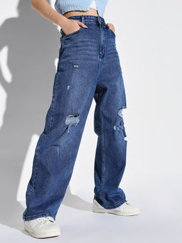 SHOWOFF - Women Blue Wide Leg Denim Jeans