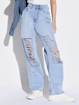 SHOWOFF - Women Blue Wide Leg Denim Jeans