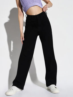 SHOWOFFFF - Women Black Wide Leg Denim Jeans