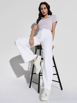 SHOWOFF - Women White Wide Leg Denim Jeans