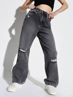 SHOWOFF - Women Grey Wide Leg Denim Jeans