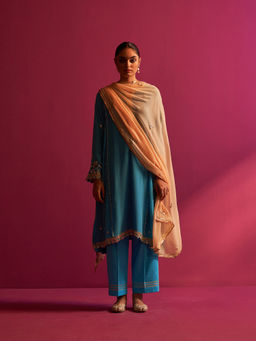 Shetab Kazmi - Blue Ira Full Sleeves Kurta with Pant and Dupatta (Set of 3)