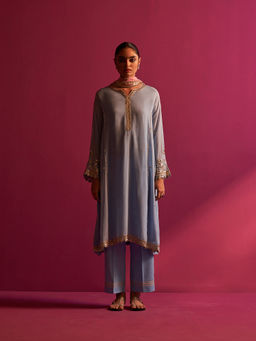 Shetab Kazmi - Blue Hana Full Sleeves Kurta with Pant and Dupatta (Set of 3)