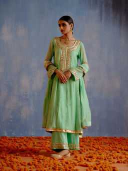 Shetab Kazmi - Green Aarsi Full Sleeves Kurta with Pant and Dupatta (Set of 3)