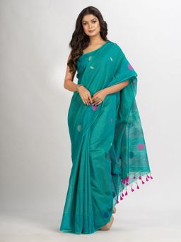 Angoshobha - Firoja Handwoven Cotton Blend Jamdani Handloom Saree with Unstitched Blouse