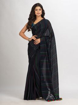 Angoshobha - Black Handwoven Cotton Jamdani Handloom Saree with Unstitched Blouse