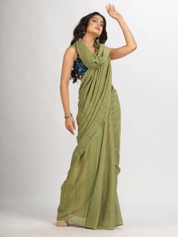 Angoshobha - Sage Green Handwoven Cotton Jamdani Handloom Saree with Unstitched Blouse