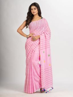 Angoshobha - Pink Handwoven Cotton Jamdani Handloom Saree with Unstitched Blouse