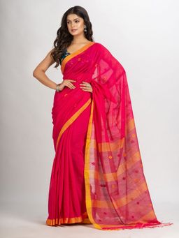 Angoshobha - Pink Handwoven Cotton Jamdani Handloom Saree with Unstitched Blouse