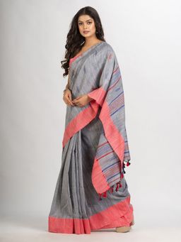 Angoshobha - Grey Handwoven Cotton Jamdani Handloom Saree with Unstitched Blouse