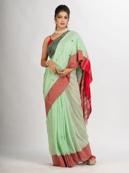 Angoshobha - Light Green Handwoven Cotton Jamdani Handloom Saree with Unstitched Blouse