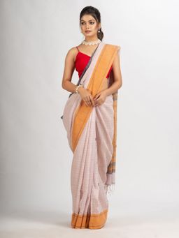 Angoshobha - Faded Pink Handwoven Cotton Jamdani Handloom Saree with Unstitched Blouse