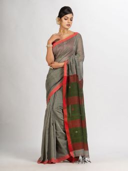 Angoshobha - Grey Handwoven Cotton Jamdani Handloom Saree with Unstitched Blouse