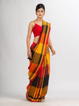 Angoshobha - Multi Colour Check Handloom Saree with Unstitched Blouse