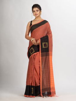 Angoshobha - Rust Handwoven Cotton Jamdani Saree with Unstitched Blouse