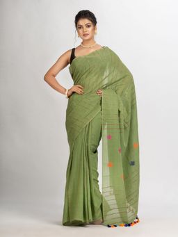 Angoshobha - Sage Green Handwoven Cotton Jamdani Handloom Saree with Unstitched Blouse