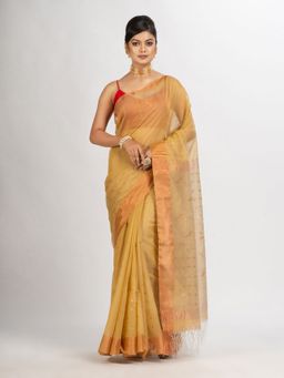 Angoshobha - Yellow Colour Silk Cotton Chumki Jamdani Handloom Saree with Unstitched Blouse
