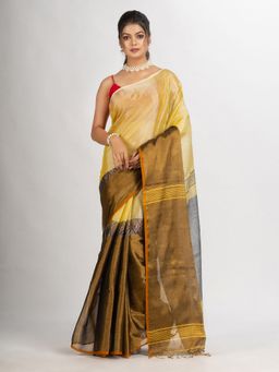 Angoshobha - Gold Jungle Zari Cotton Tissue Madhu Mani Jacquard Handloom Saree with Unstitched Blouse